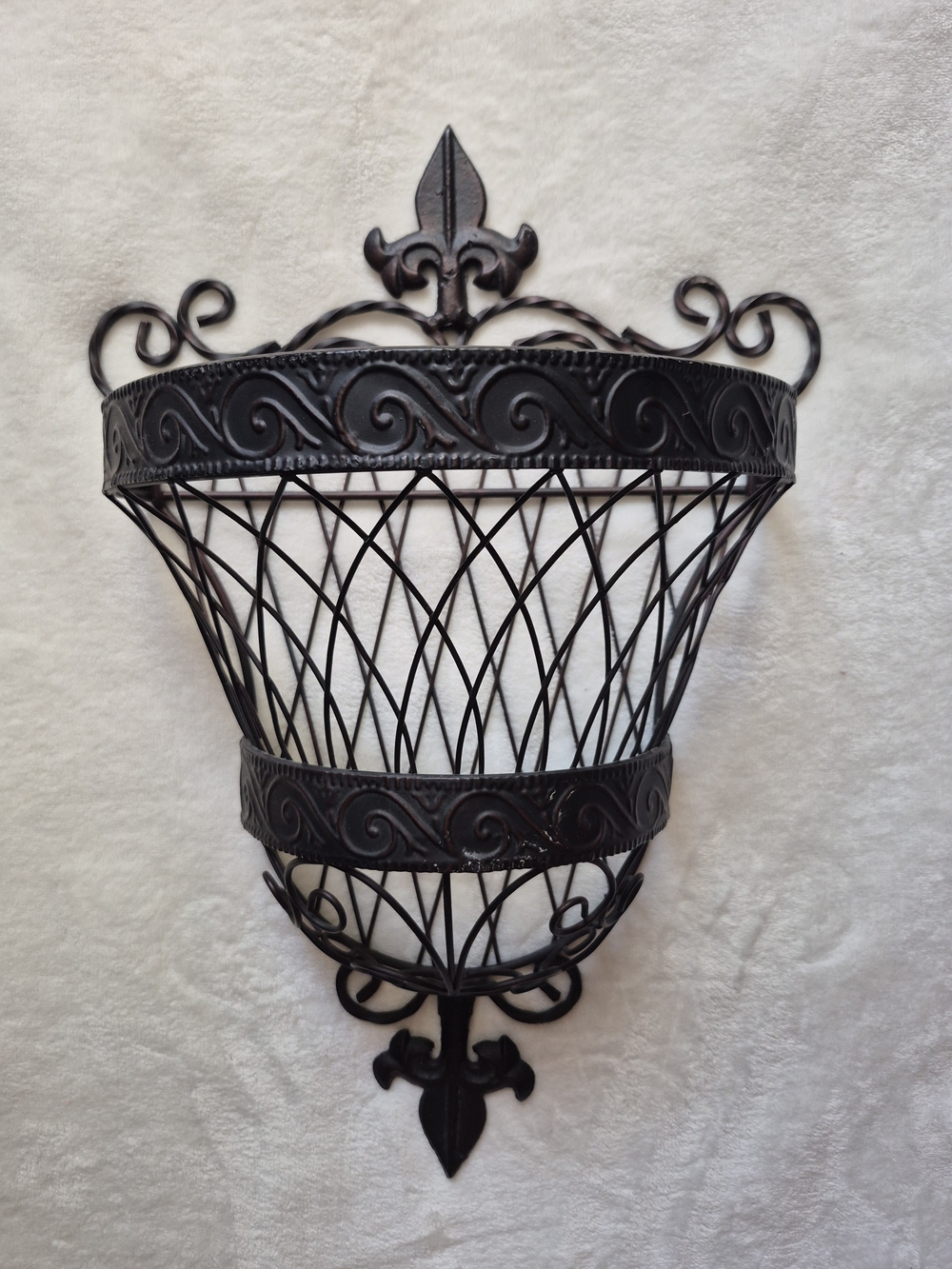 Vintage Black Metal Wall Pocket Basket